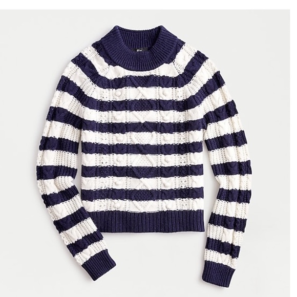 J. Crew Sweaters - NWT J Crew Cable Knit Sweater in Navy Stripe XS